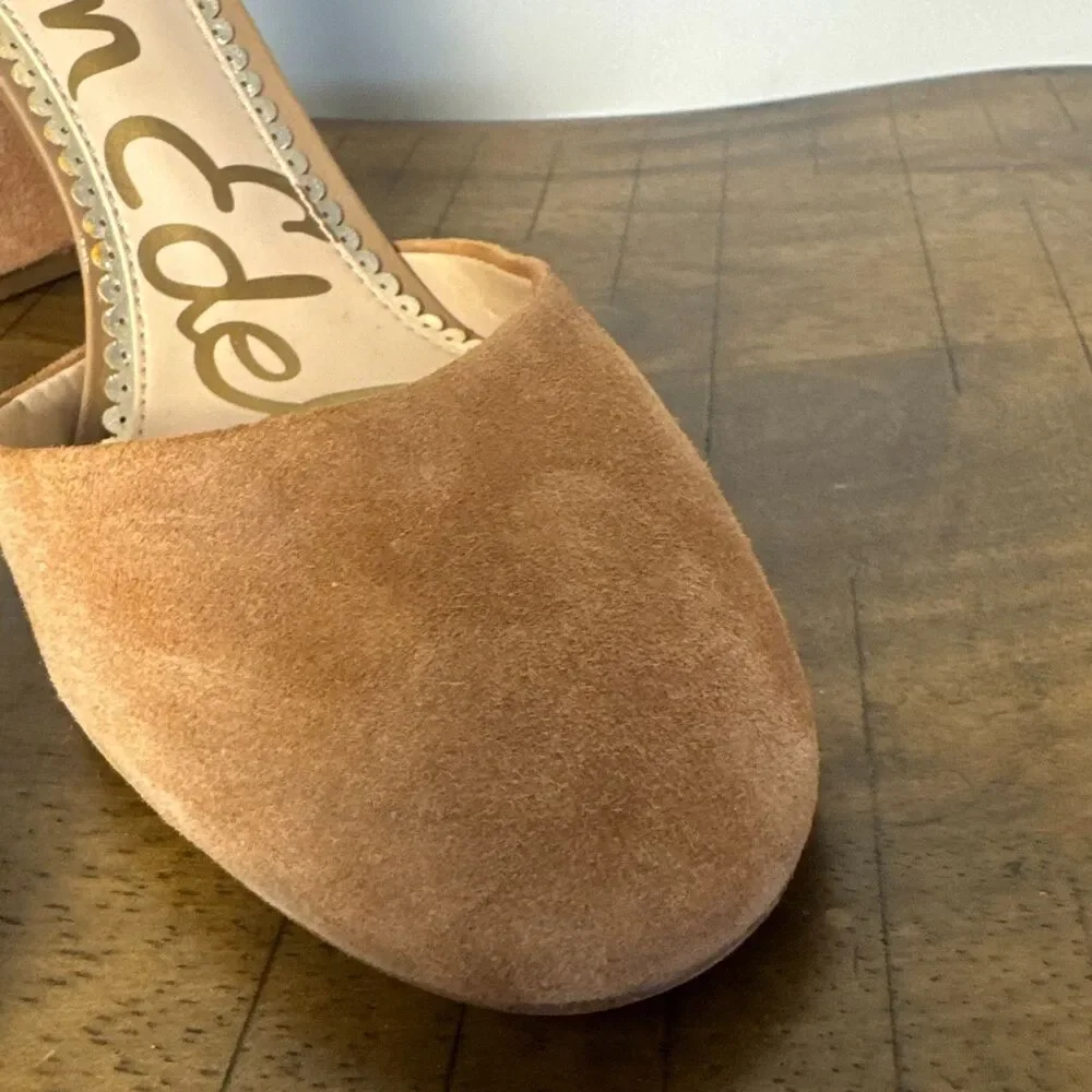 Sam Edelman Nude Suede Party Heels Women's 8 Closed Toe Strappy Pumps